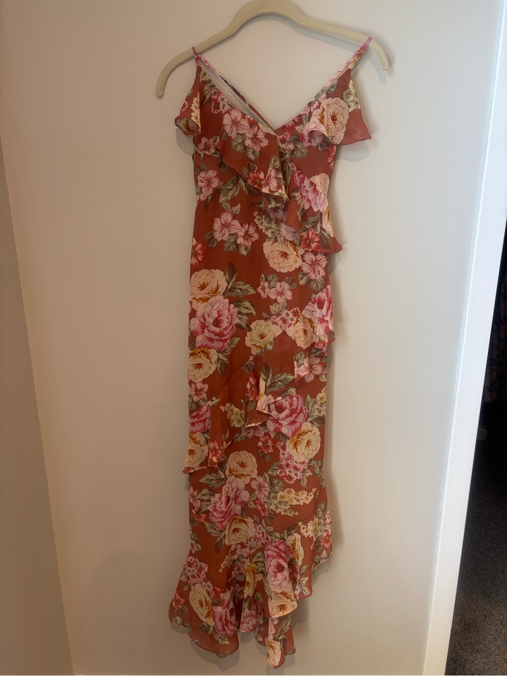 Vici - Safia Floral Ruffle Slip Midi Dress - Mauve/Rose - L